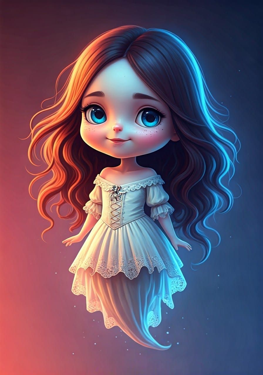 Chibi Ghost Portrait with Blackbeard Double Exposure