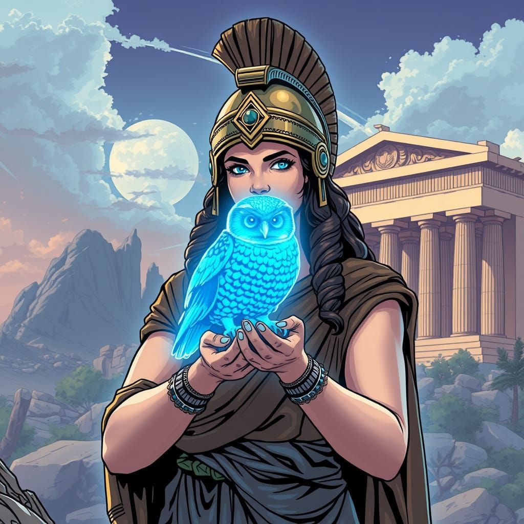 Goddess Athena in Cyberpunk Comic Style