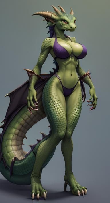 Furry Dragon Girl with Multiple Chests and Bras