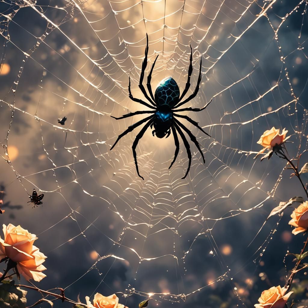 Smokey Spider Silhouette with Butterfly, Surrealist Art