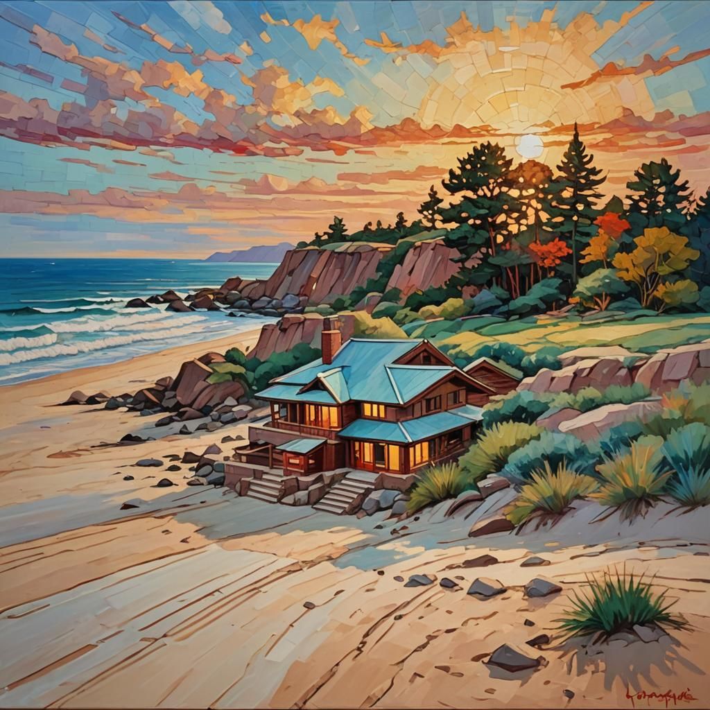 Sand House Inspired by Frank Lloyd Wright: Neo-Impressionism