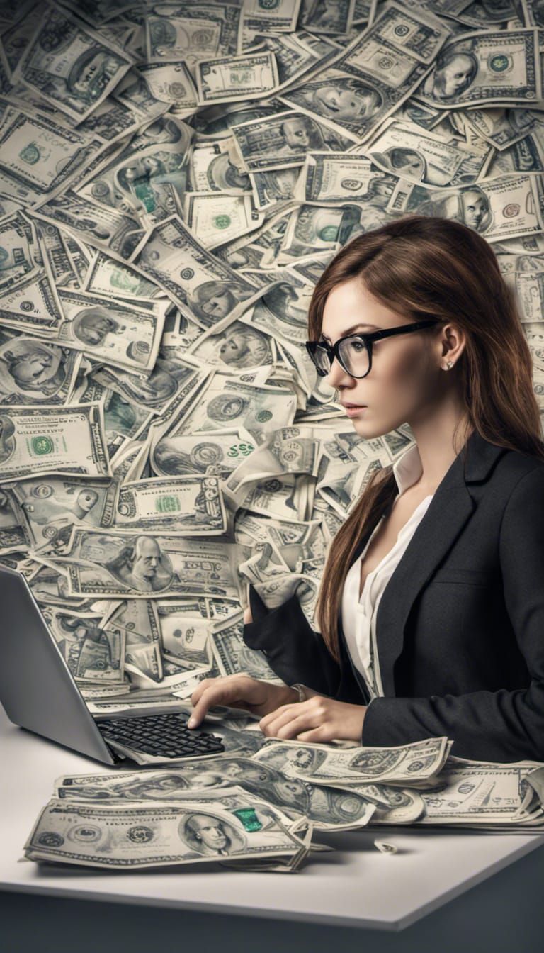 Girl with Laptop Surrounded by Currency Icons