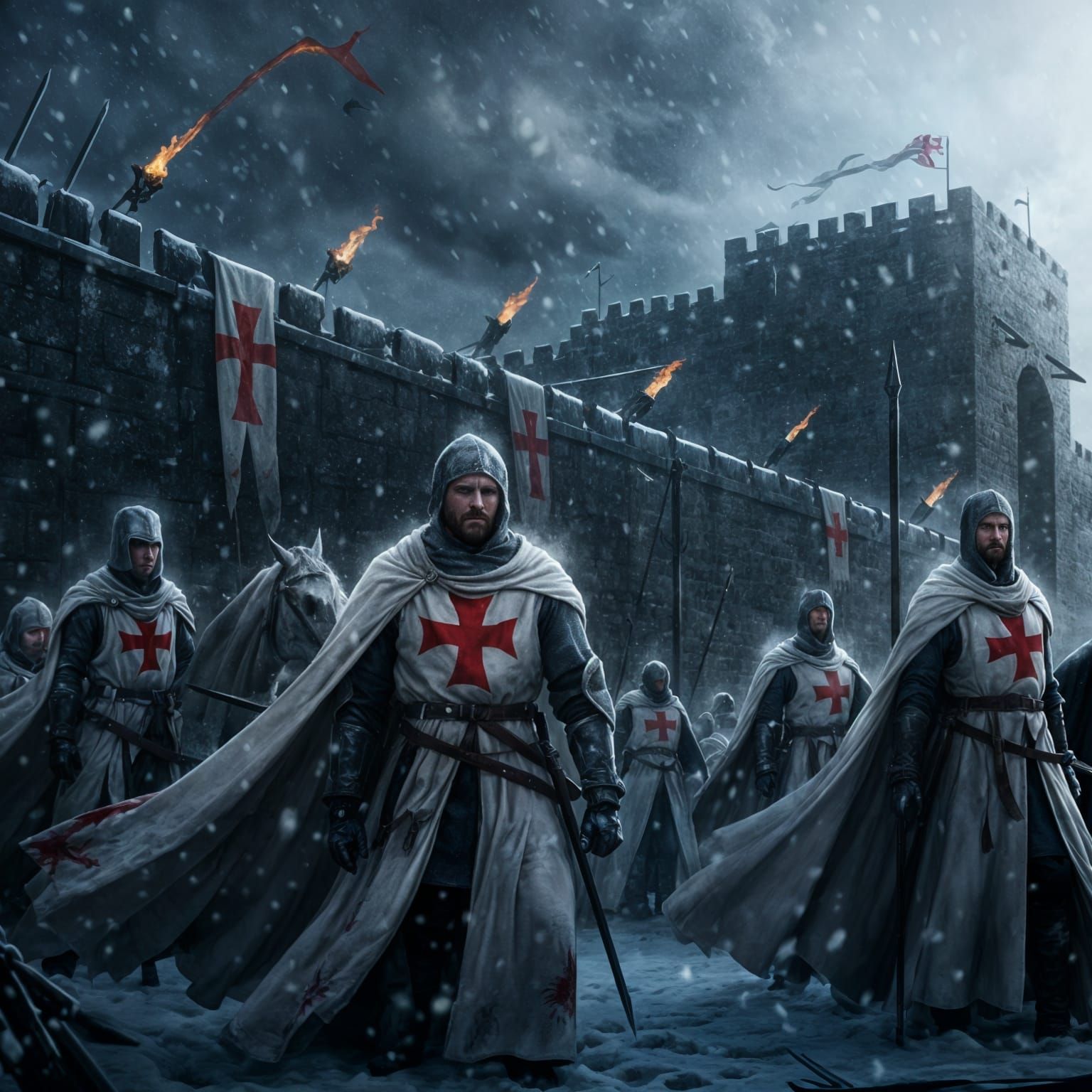 Dramatic Knights Defend Snowy Fortress