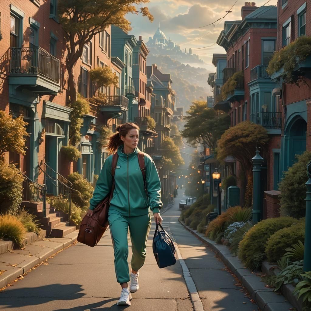 Woman Walking on Beacon Hill: Fantasy Concept Art