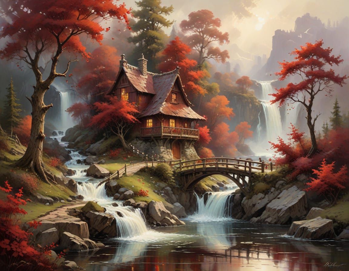 Dreamlike Forest Landscape in Mixed Media Style