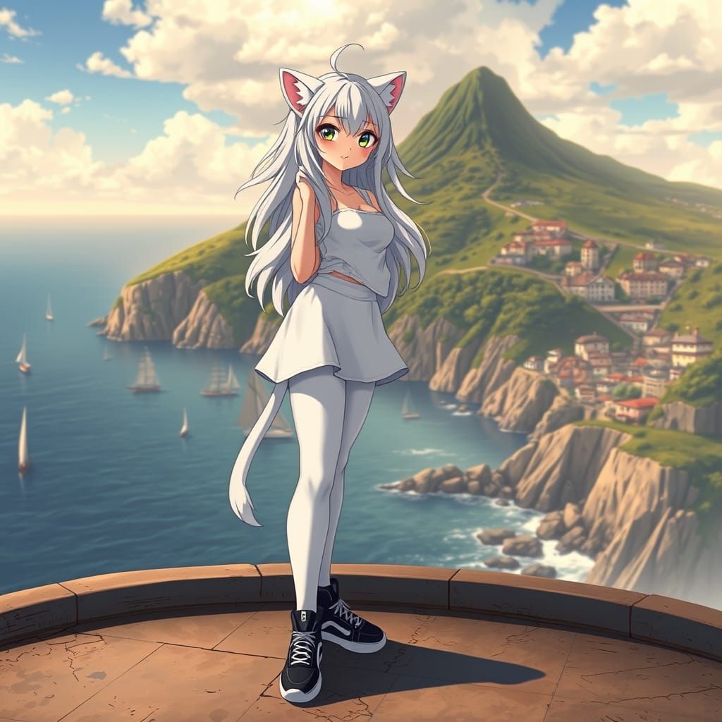 Anime-Inspired Neko Lioness in Vibrant Japanese Manga Style