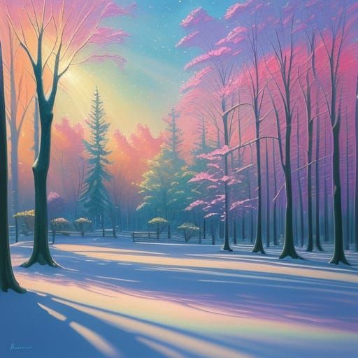 First Snow in Sherbrooke Park with Psychedelic Art Style