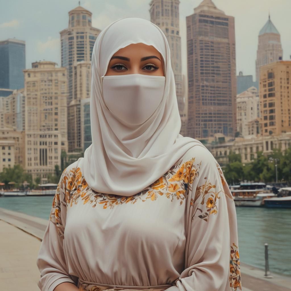 Elegant Portrait of Woman in Niqab as Oil Painting