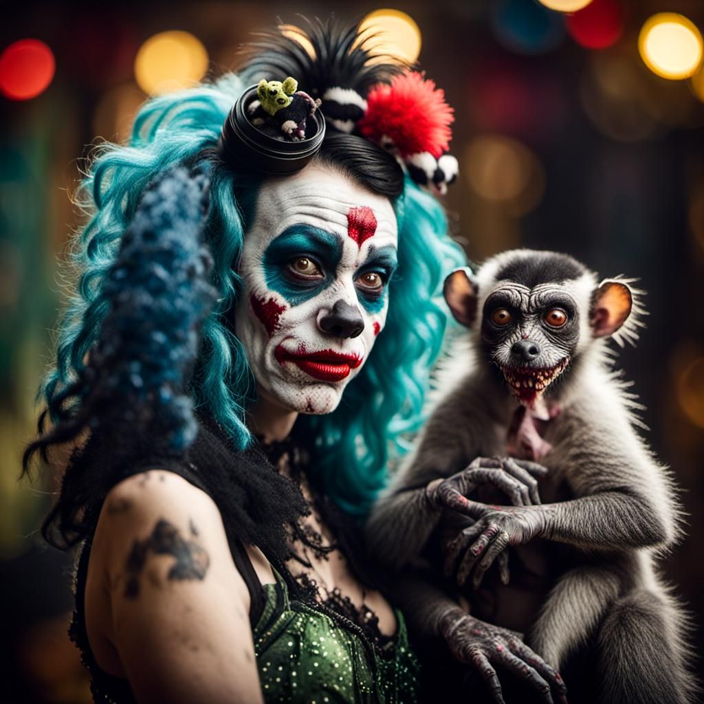 Zombie Burlesque Dancer with Pet Zombie Skunks