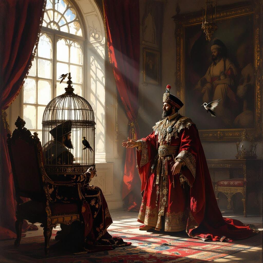 Sultan's Anguish as Bird Escapes Ornate Cage