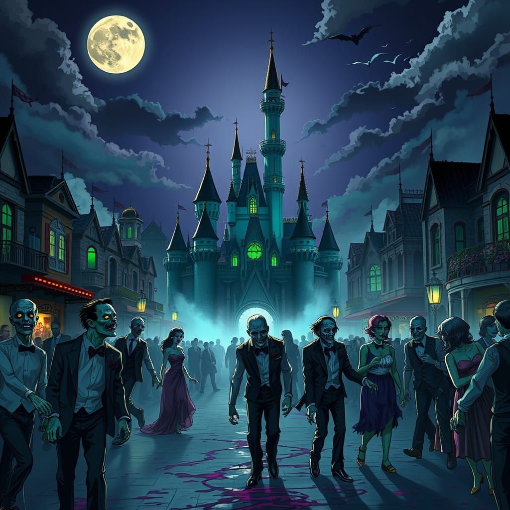Zombie Prom at Disneyland in Dark Fantasy Style