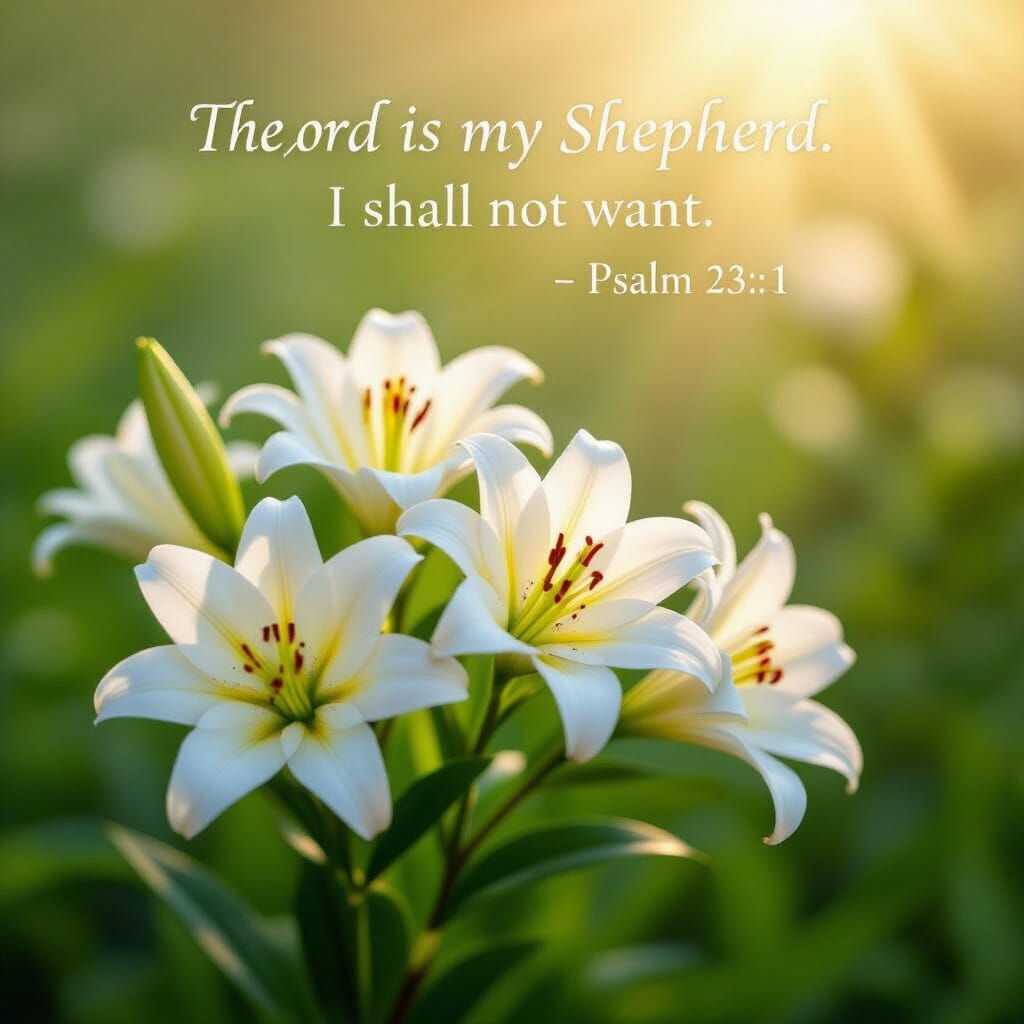 Psalm 23:1: Lord as Shepherd with Lilies and Sunshine