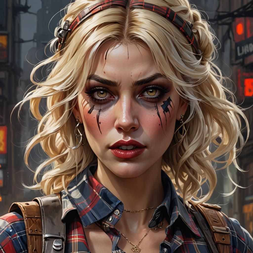 Post-Apocalyptic Raider Girl Portrait in Acrylic Paint