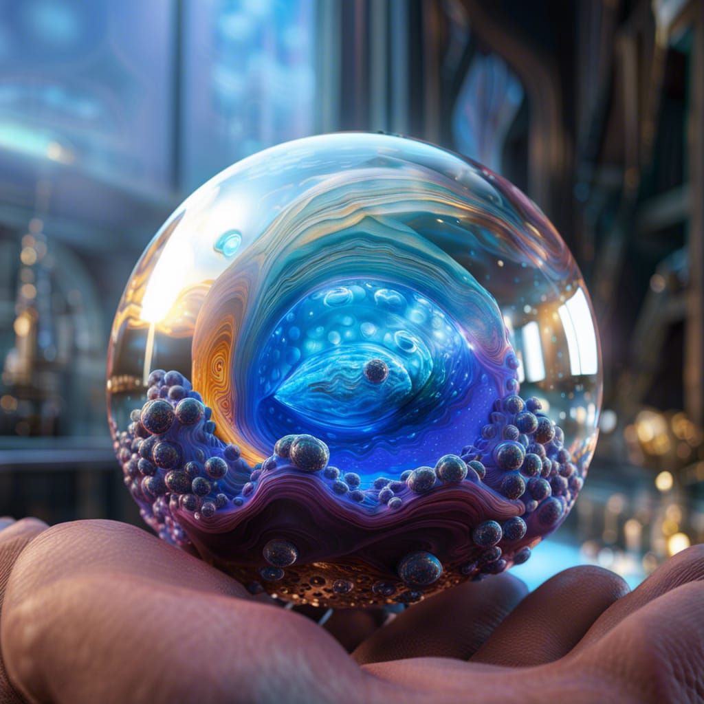 Glass Sphere with Fish Held in Wrinkled Hands