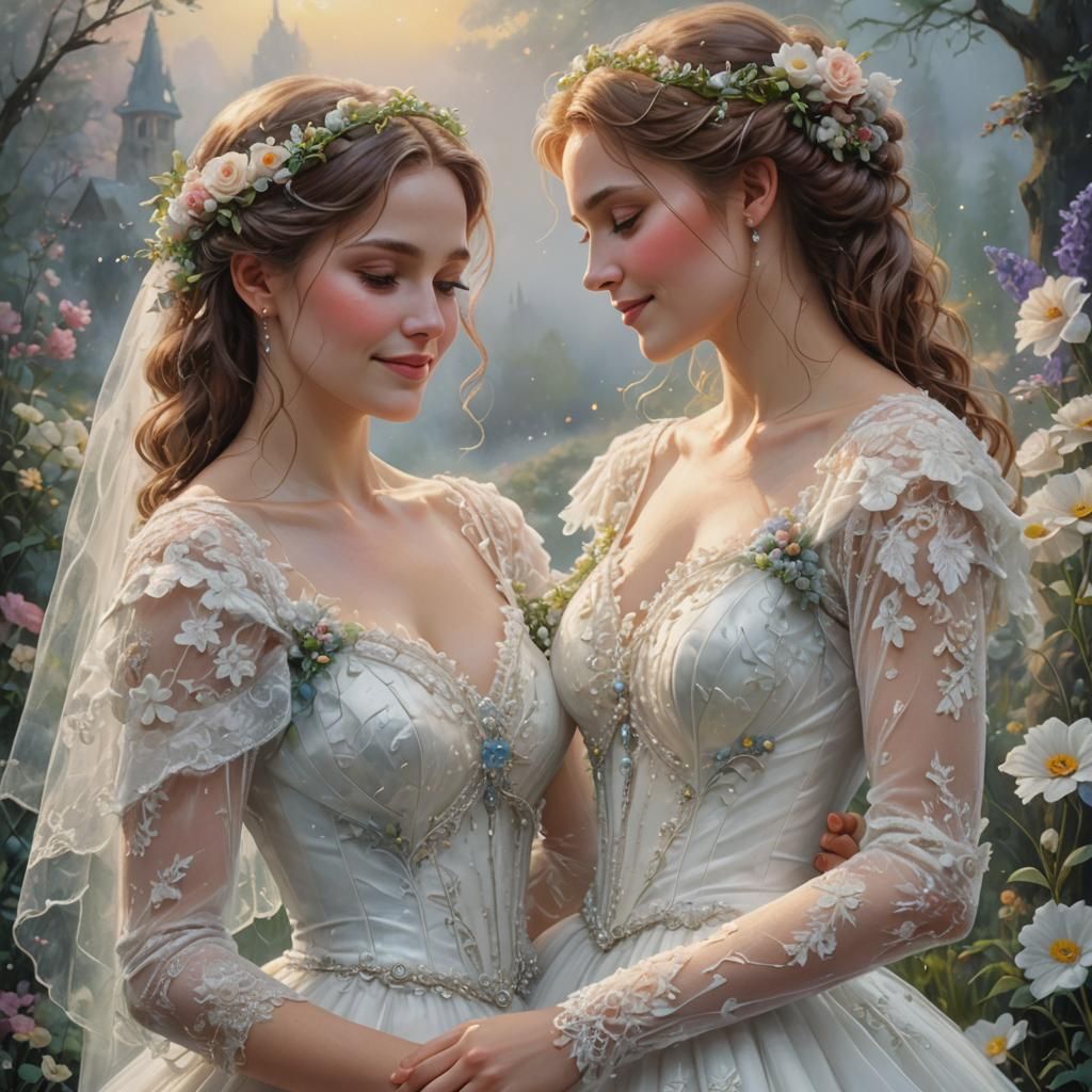 Lesbian Couple's Wedding Portrait in Ethereal Style