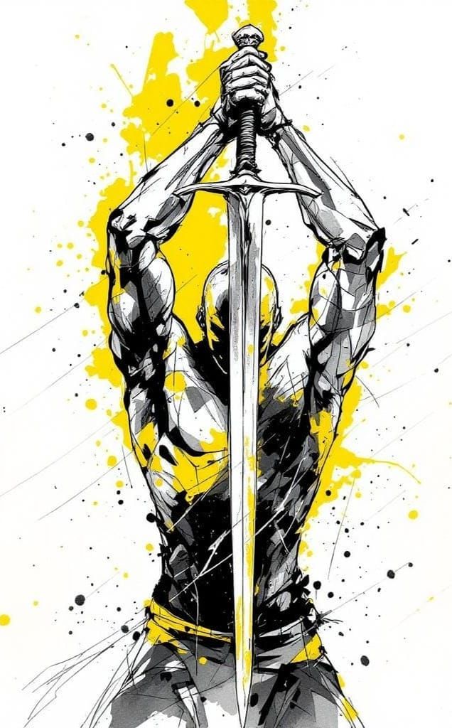 D&D Warrior About to Strike, Ink Drawing