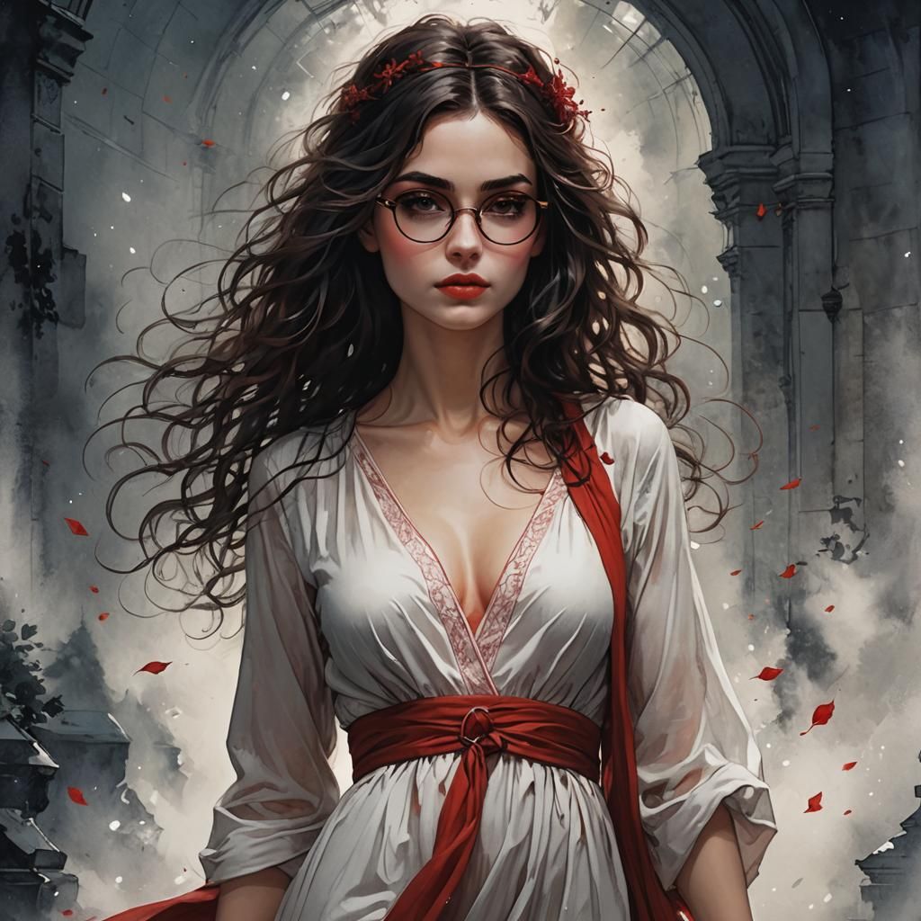 Beautiful Woman Descending Sacré-Cœur Steps as Concept Art