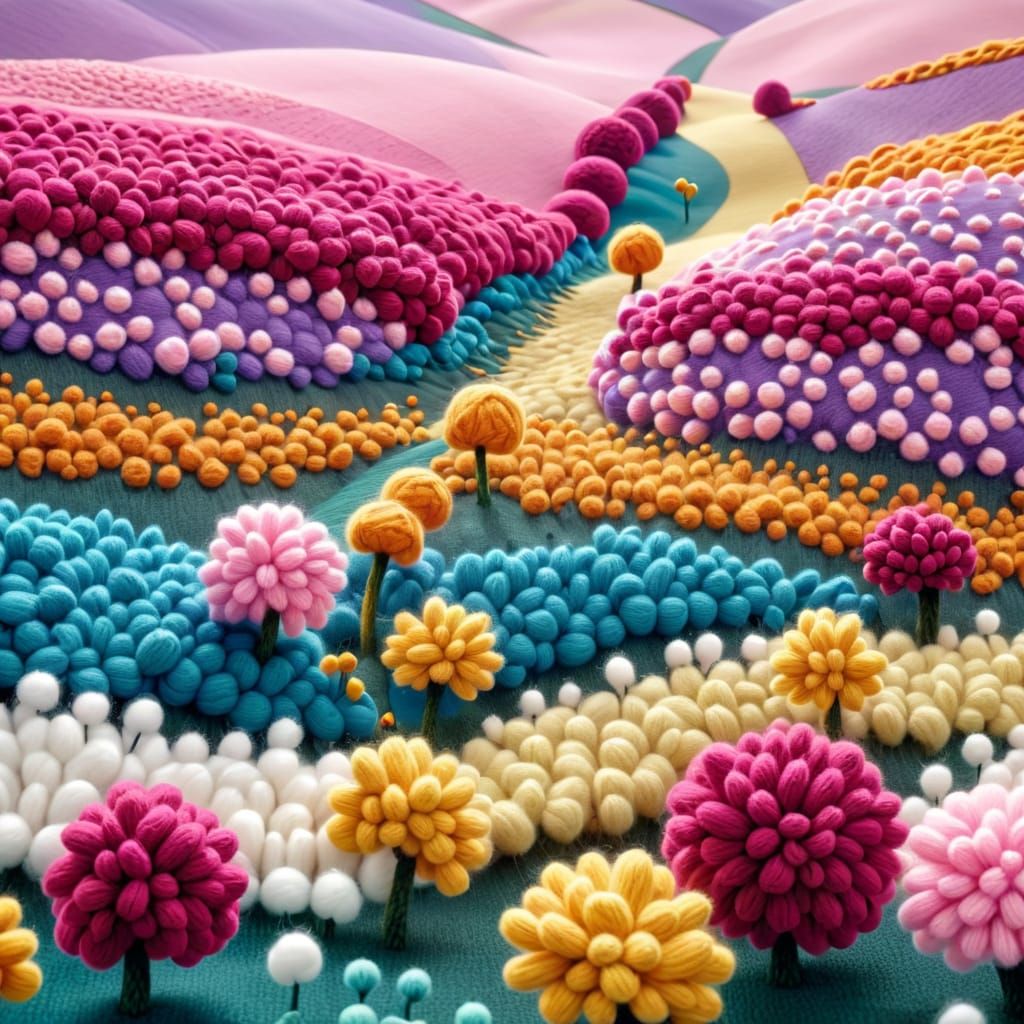 Surreal Knitted Pom Pom Flower Field