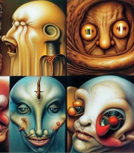 Grotesque Faces in Surrealist Art Style