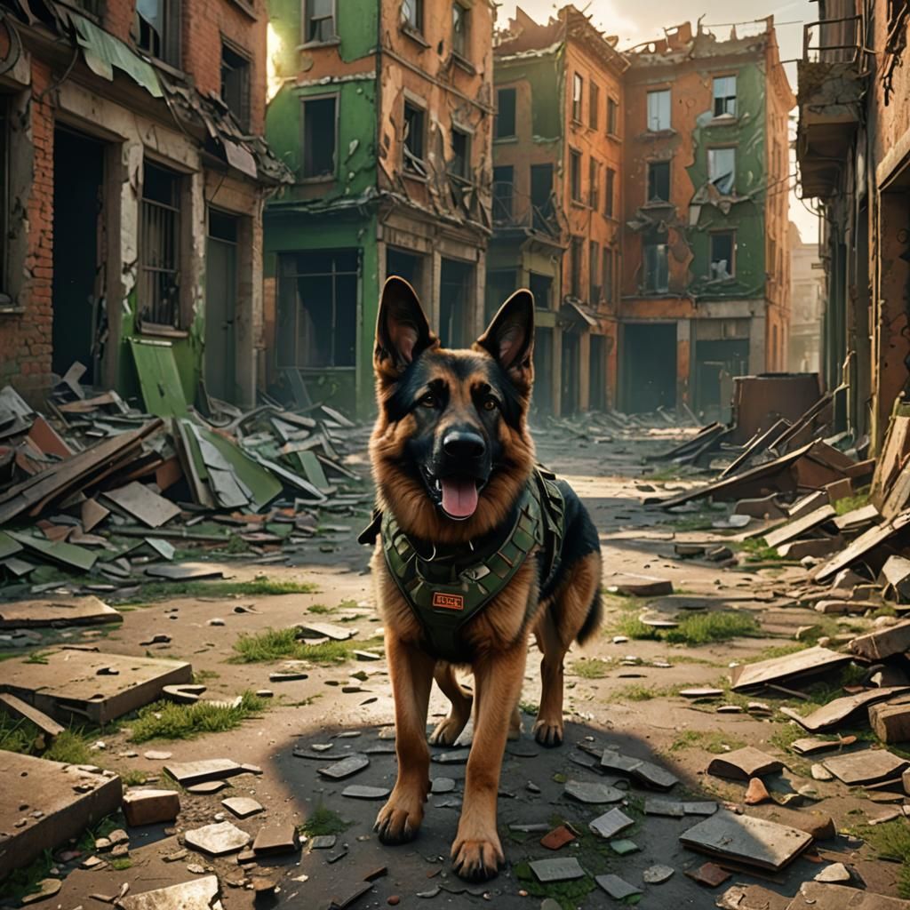 German Shepherd Runs Through Abandoned City: 3D Game Art