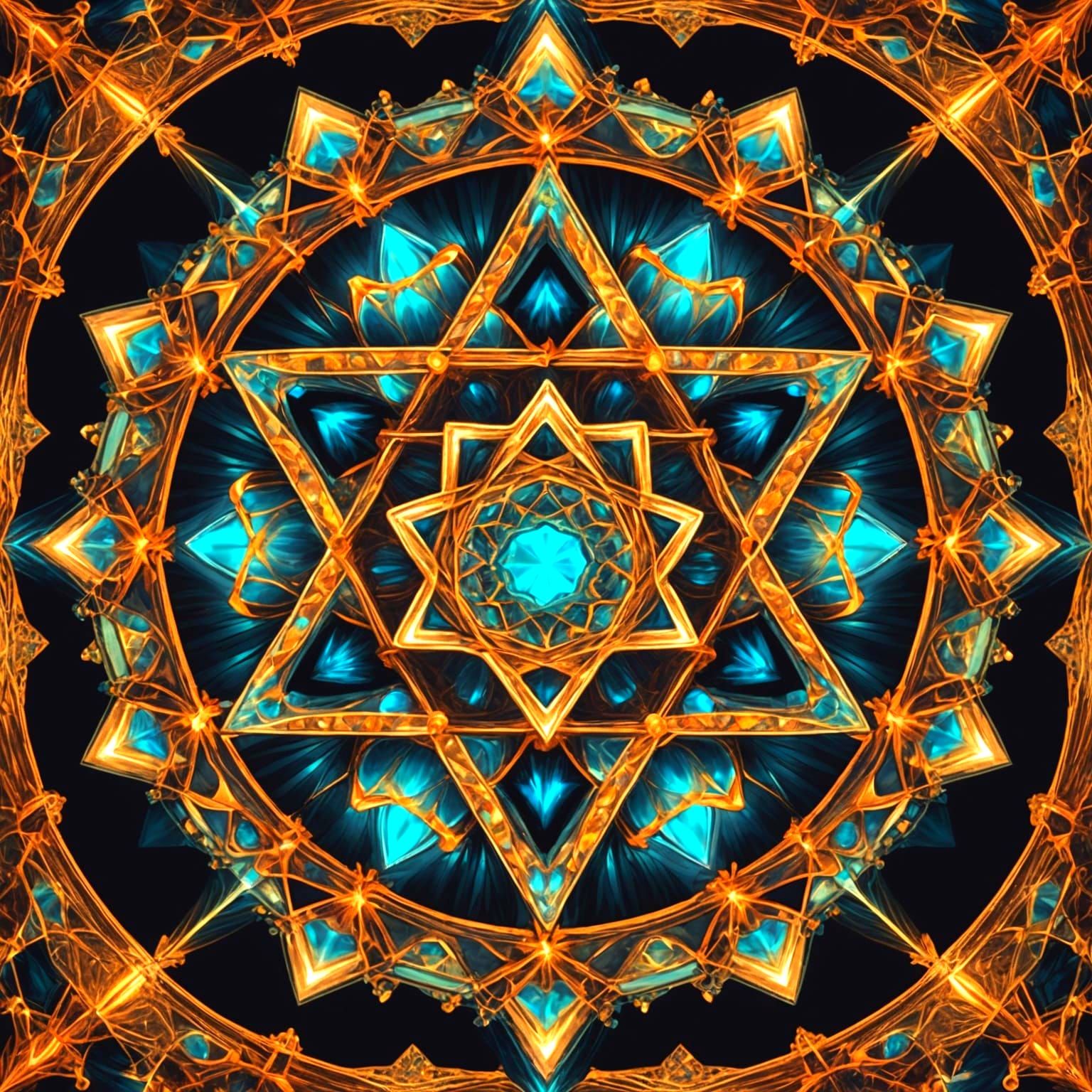 Star of David Kaleidoscope Fractal with Holographic Elements