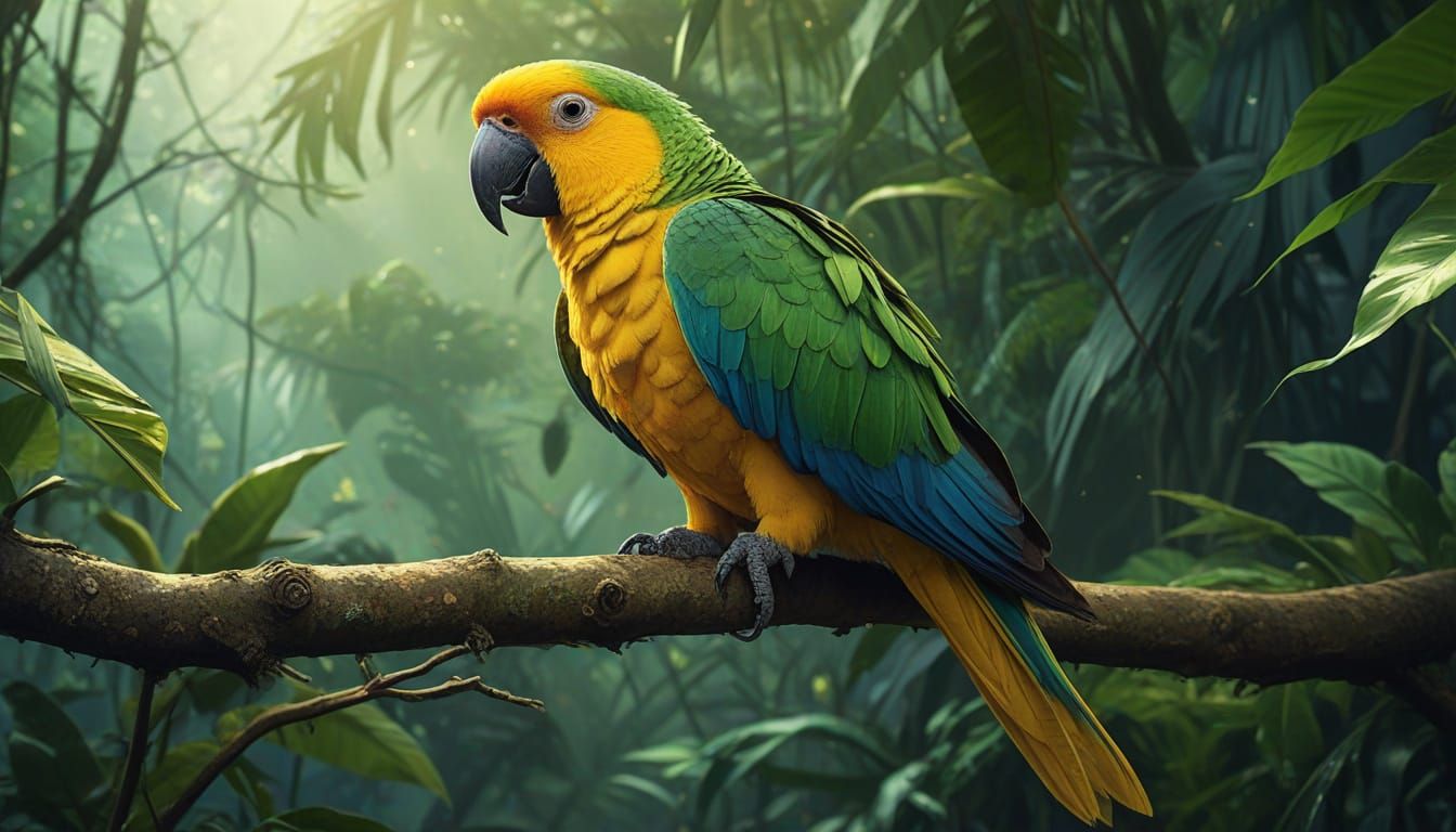 Hyperrealistic Yellow-Naped Amazon Parrot in Dramatic Lighti...