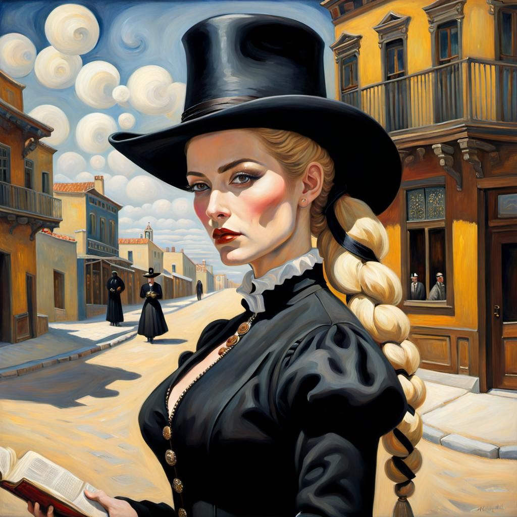 Surreal Woman with Bible in Western Town