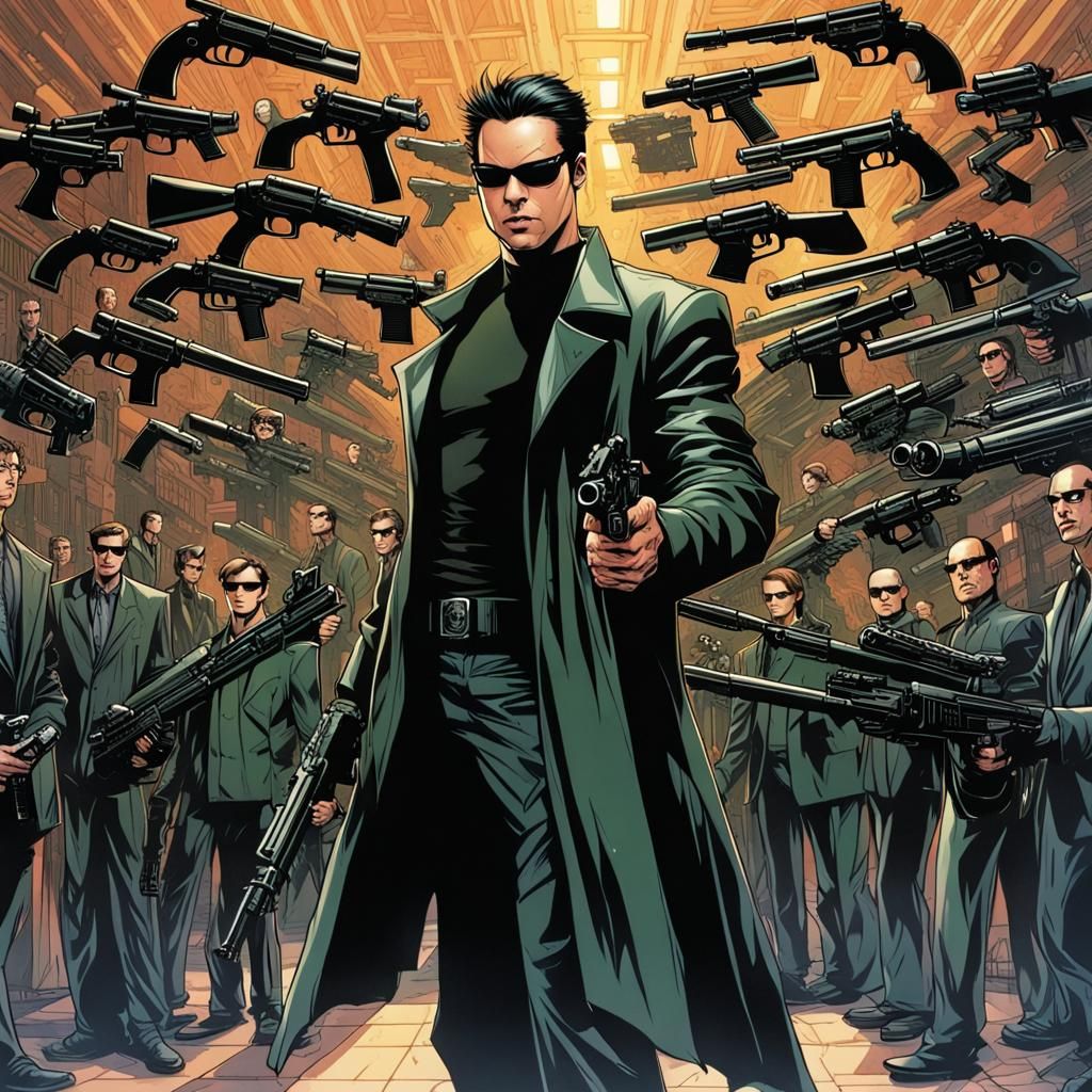 Matrix Inspired Comic Book Art with Guns