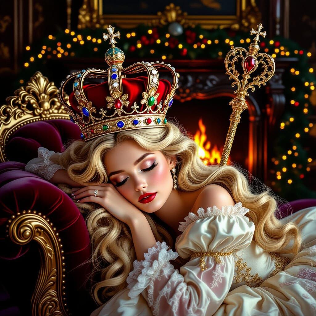 Baroque Crown and Sleeping Princess in Dreamlike Fantasy