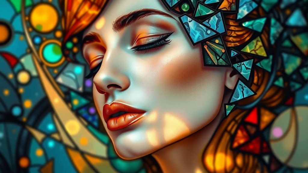 Dreamlike Stained Glass Woman in Surreal Style
