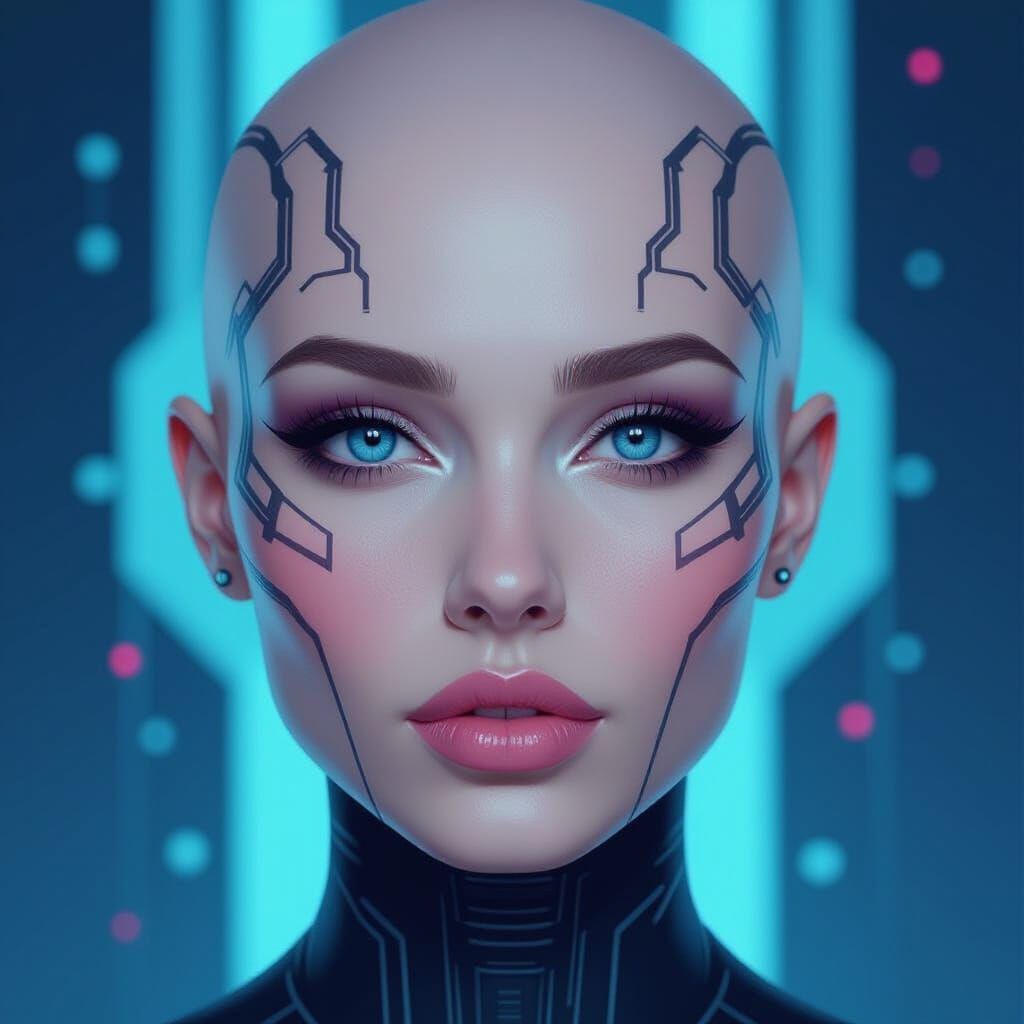Cyberpunk Circuit Head in Futuristic Style