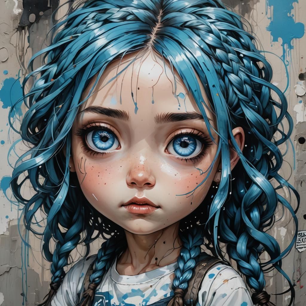 Chibi Graffiti Artist with Blue Dreads
