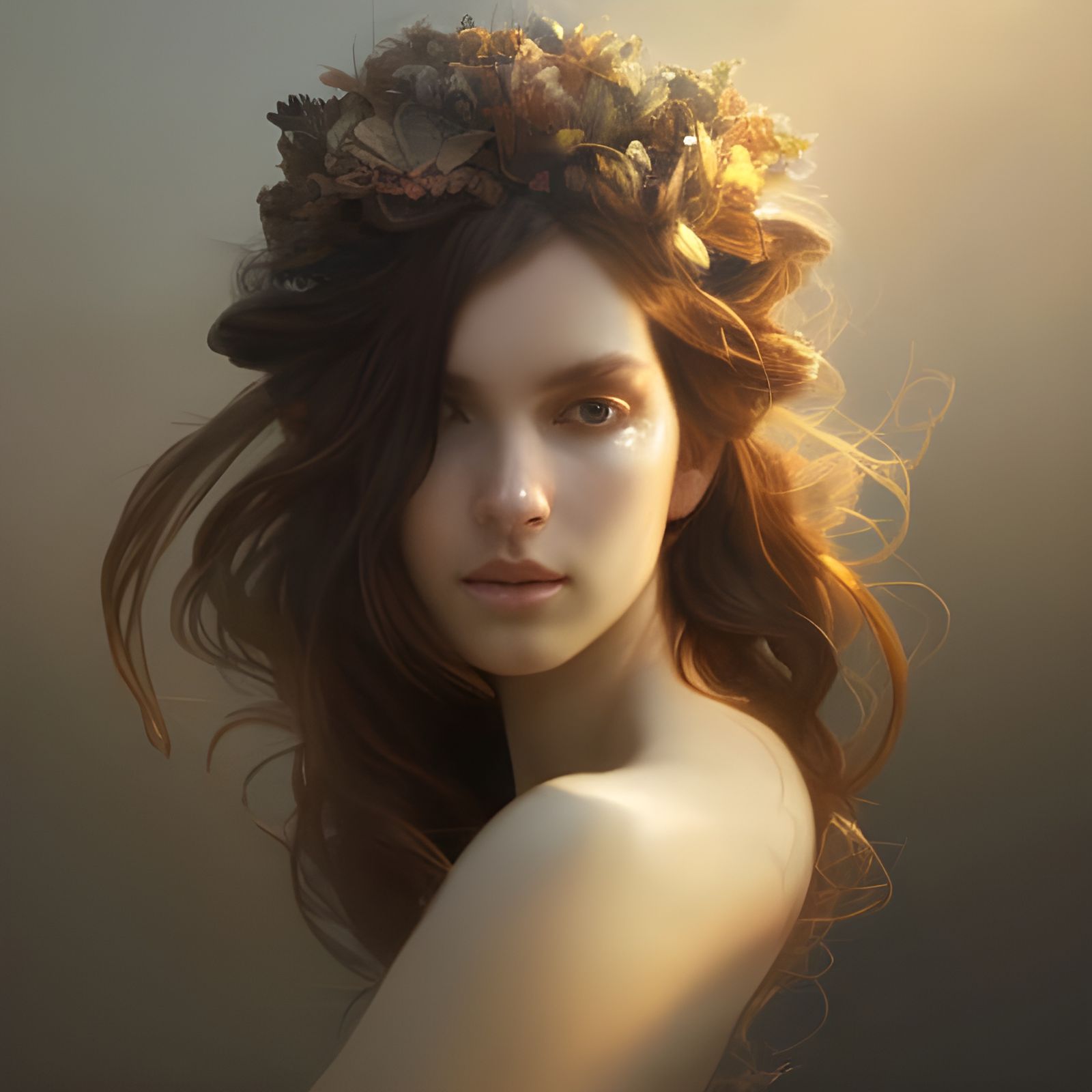 Majestic Nature Goddess Portrait in Art Nouveau Style
