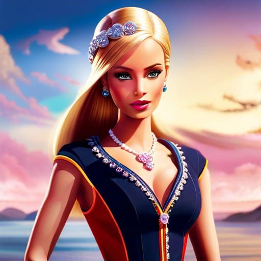 Elegant Fashion Doll Portrait in Maximalist Surrealism