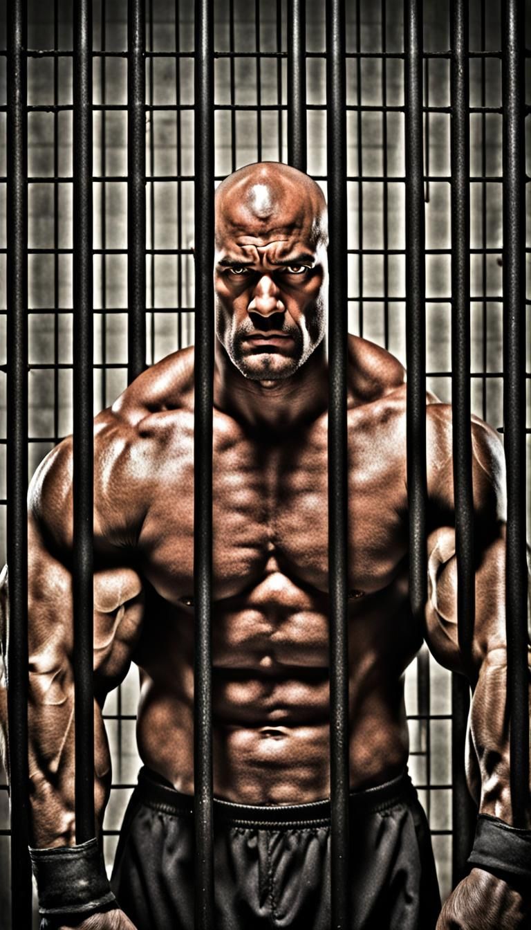 Photorealistic Image of Angry, Muscular Prisoner