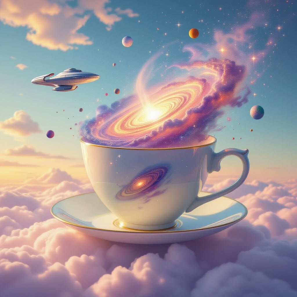 Giant Sentient Teacup Nebula with Starship Enterprise