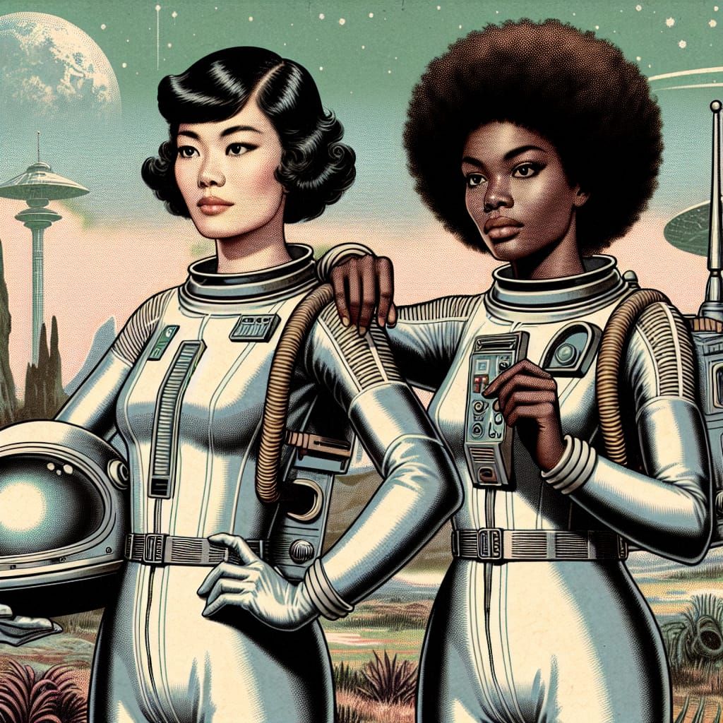 Retro Sci-Fi: Spacesuit Couple on Alien World