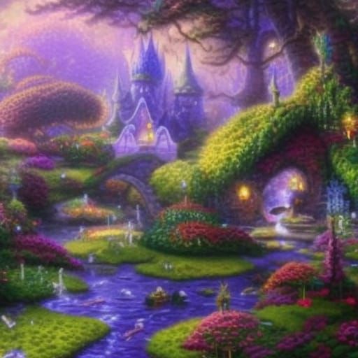 Ethereal Fantasy Landscape in Kinkade Style