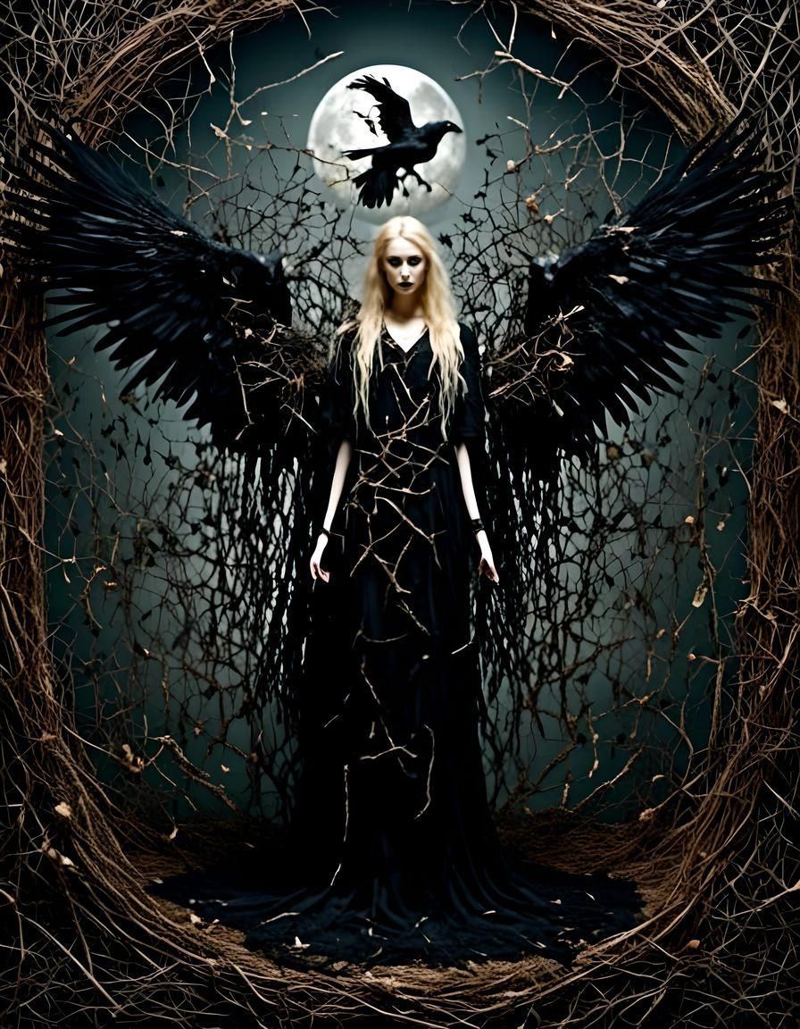 Goddess with Ravens and Pagan Symbols