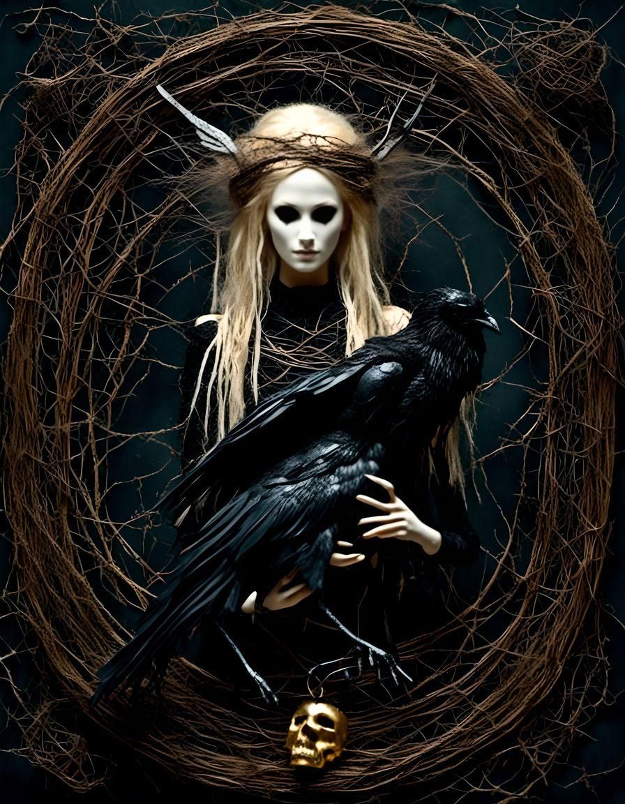 Goddess with Ravens and Golden Horned Ram