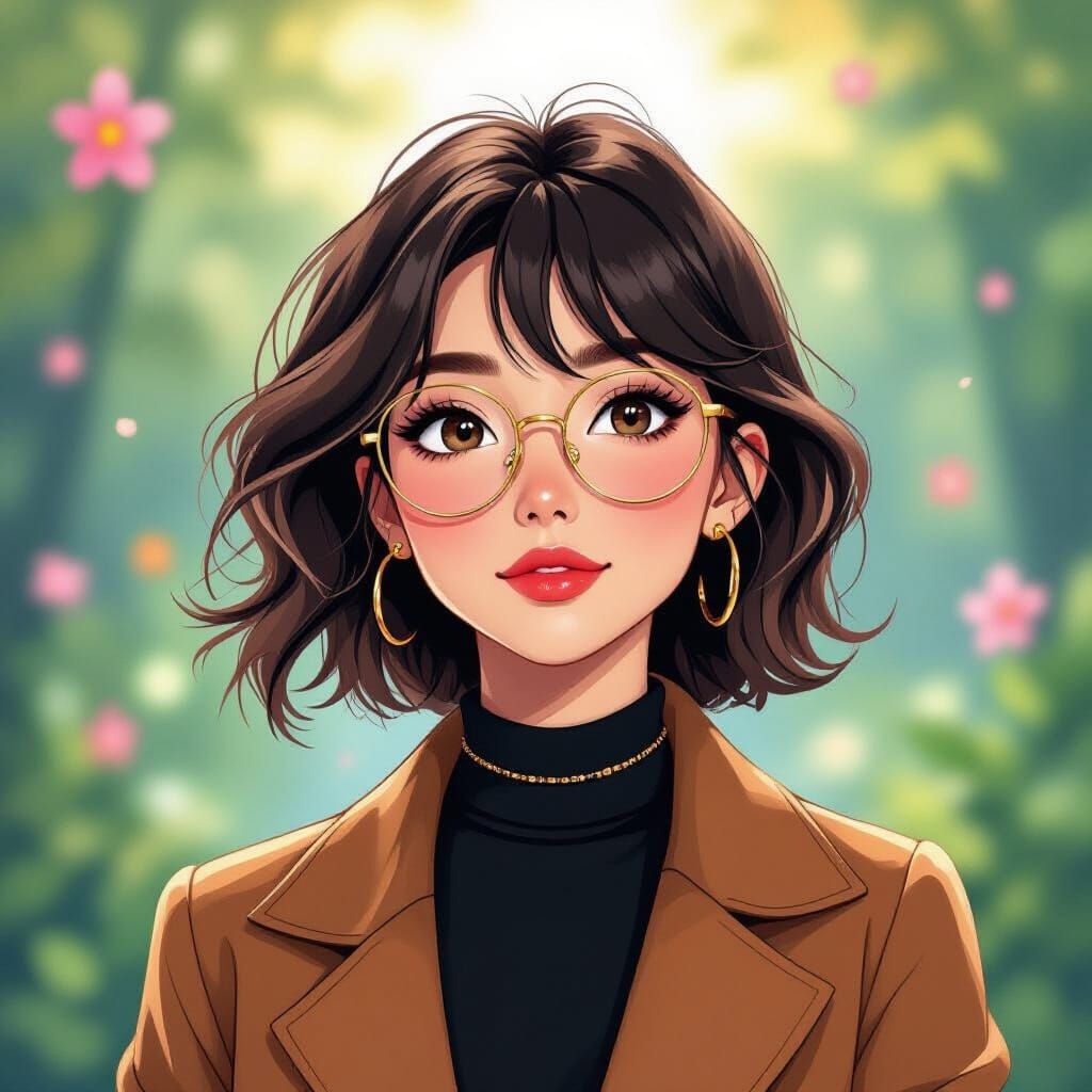 Stylish Woman with Doodles in Whimsical Anime Style