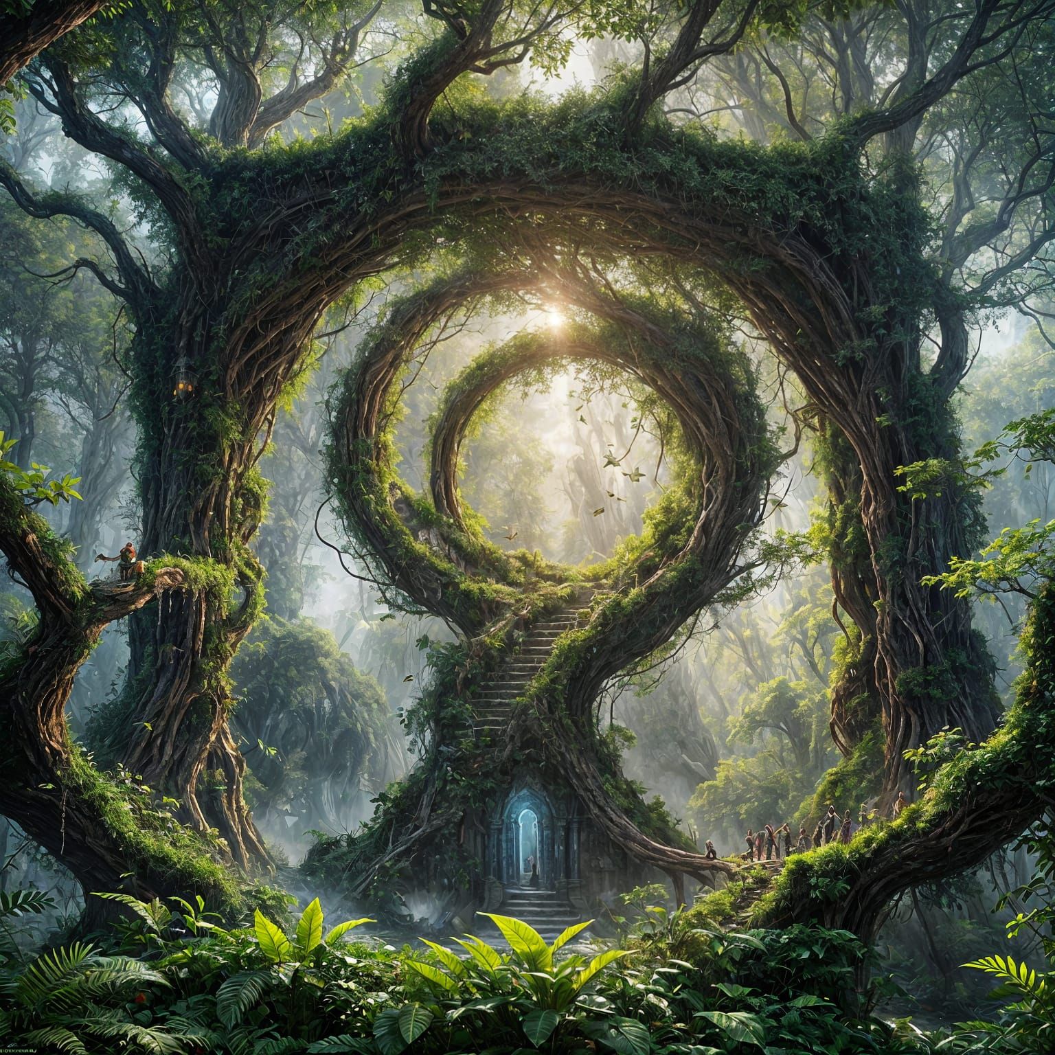 Divine Portal with Heavenly Leaves: Digital Matte Painting