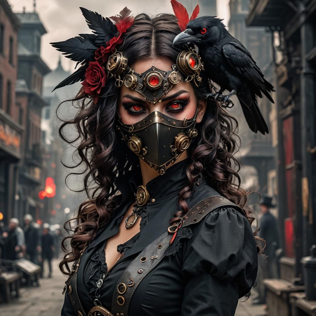 Female, solo, steampunk outfit, black steampunk clothing, ha...