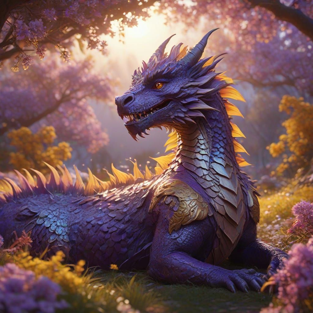 Fluffy Dragon's Nap: A Whimsical Fantasy Illustration