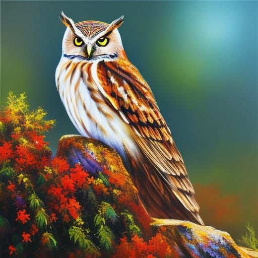 Owl on Stump: Impressionist Palette Knife Painting