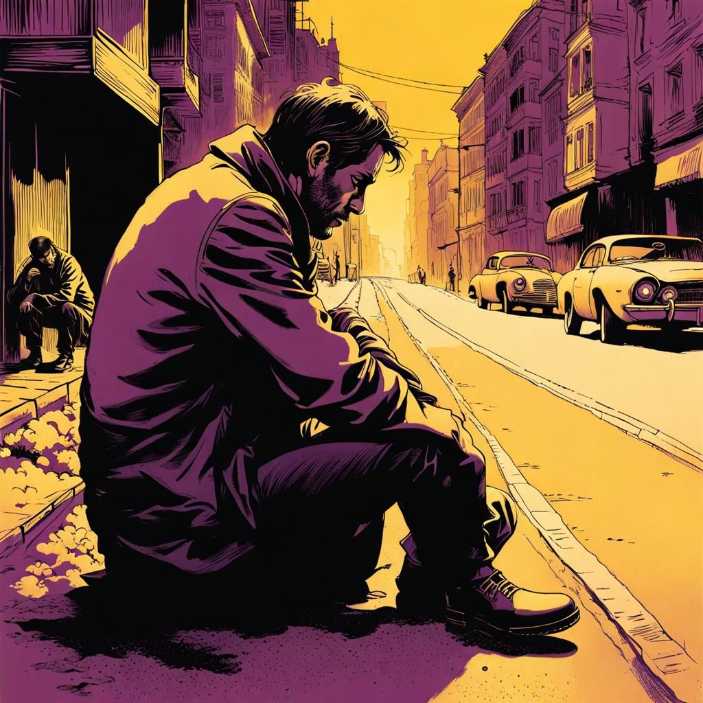 Lonely Man on New Year's Eve in Film Noir Style