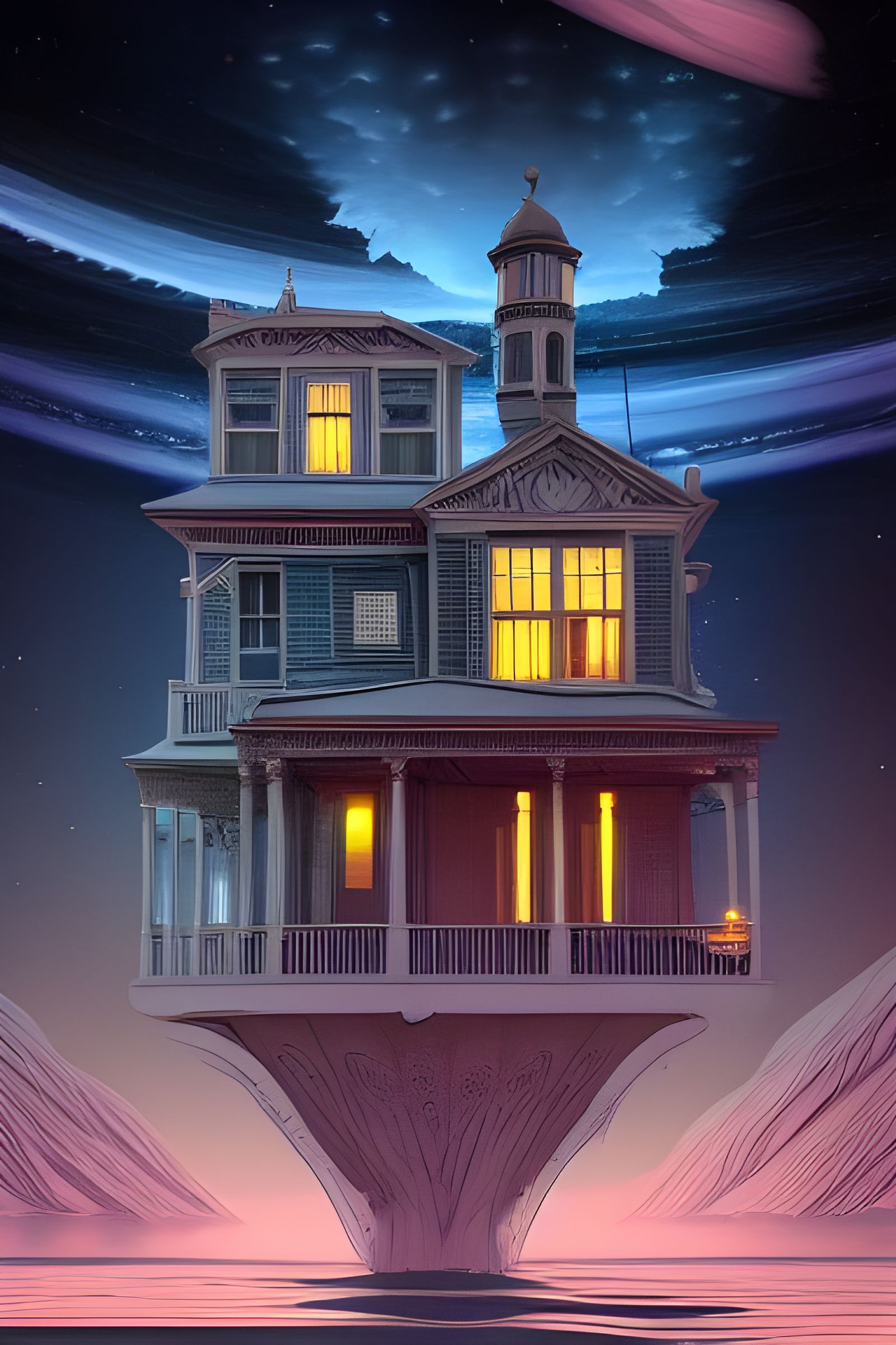 Victorian House Floating in Space Art