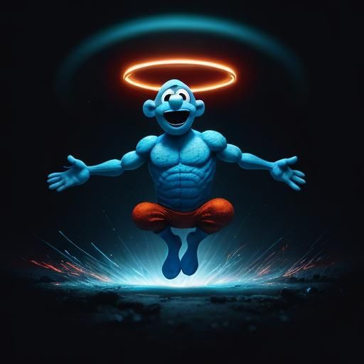 Glowing Blue Smurf in Motion, Digital Art