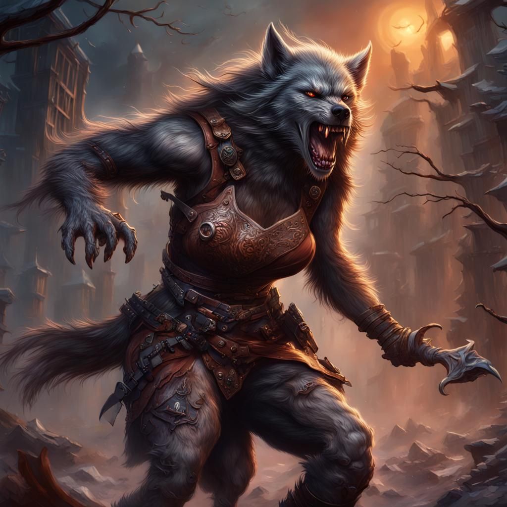Female Werewolf in Combat: Fantasy Concept Art
