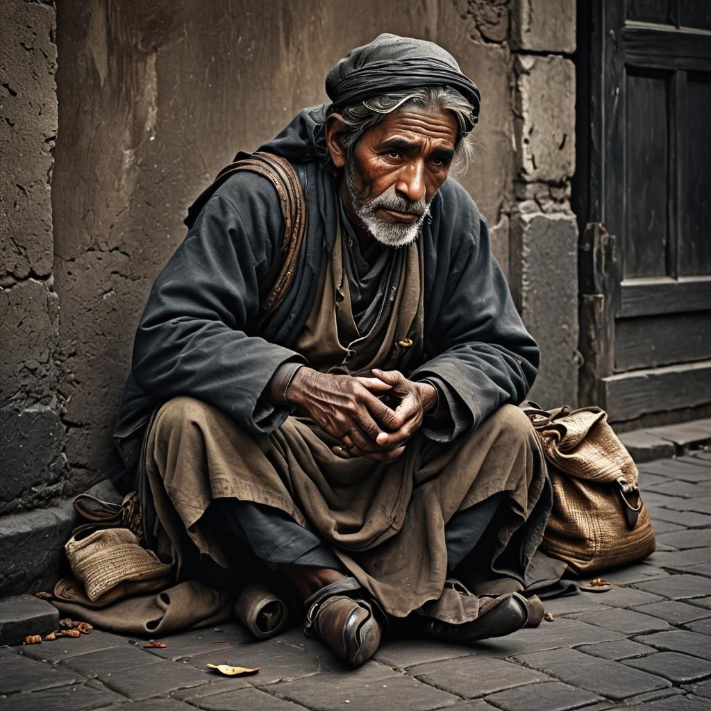 Hyperrealistic Portrait of a Beggar in HDR